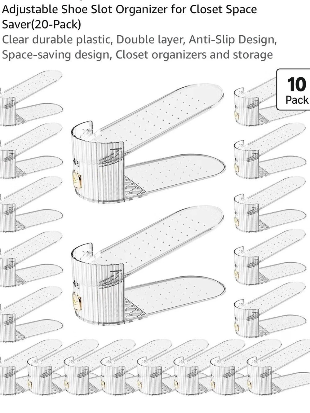 Adjustable Shoe Slot Organizer 10-Pack Clear